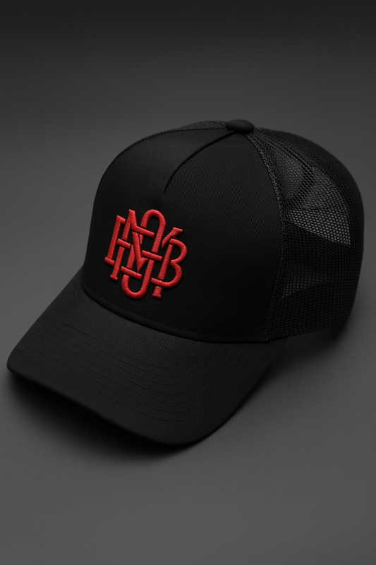 BMO Red Monogram Trucker Hat